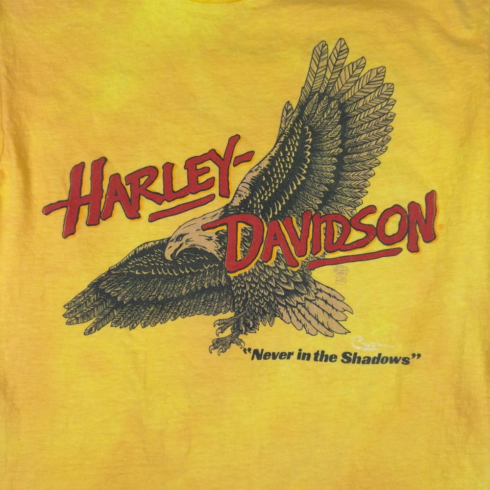 Vtg 1987 Harley Davidson Asheville NC Eagle T Shirt Size S (Tagged M) Yellow USA - Picture 3 of 9